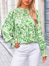 Elegant Mock Neck Ruffle Top unique Green Print– Women's Stylish Statement Blouse